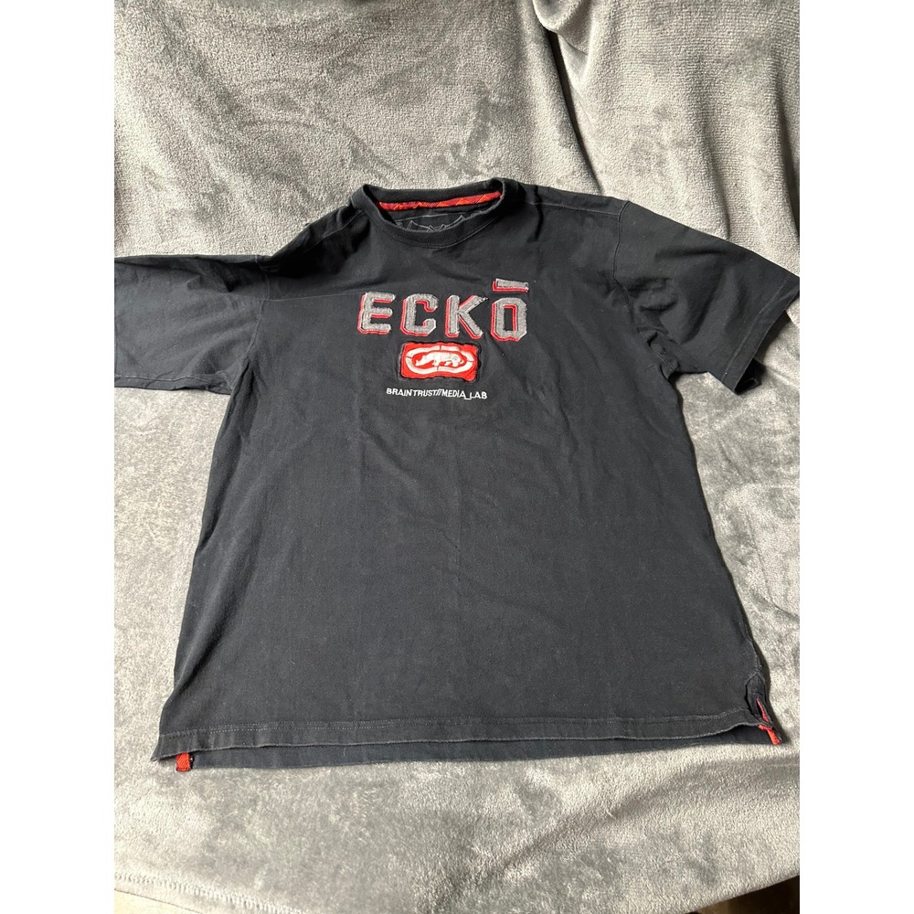 Ecko Unltd Graphic T-Shirt Mens L Black 90s Excellent Vintage Embroidered Tee
